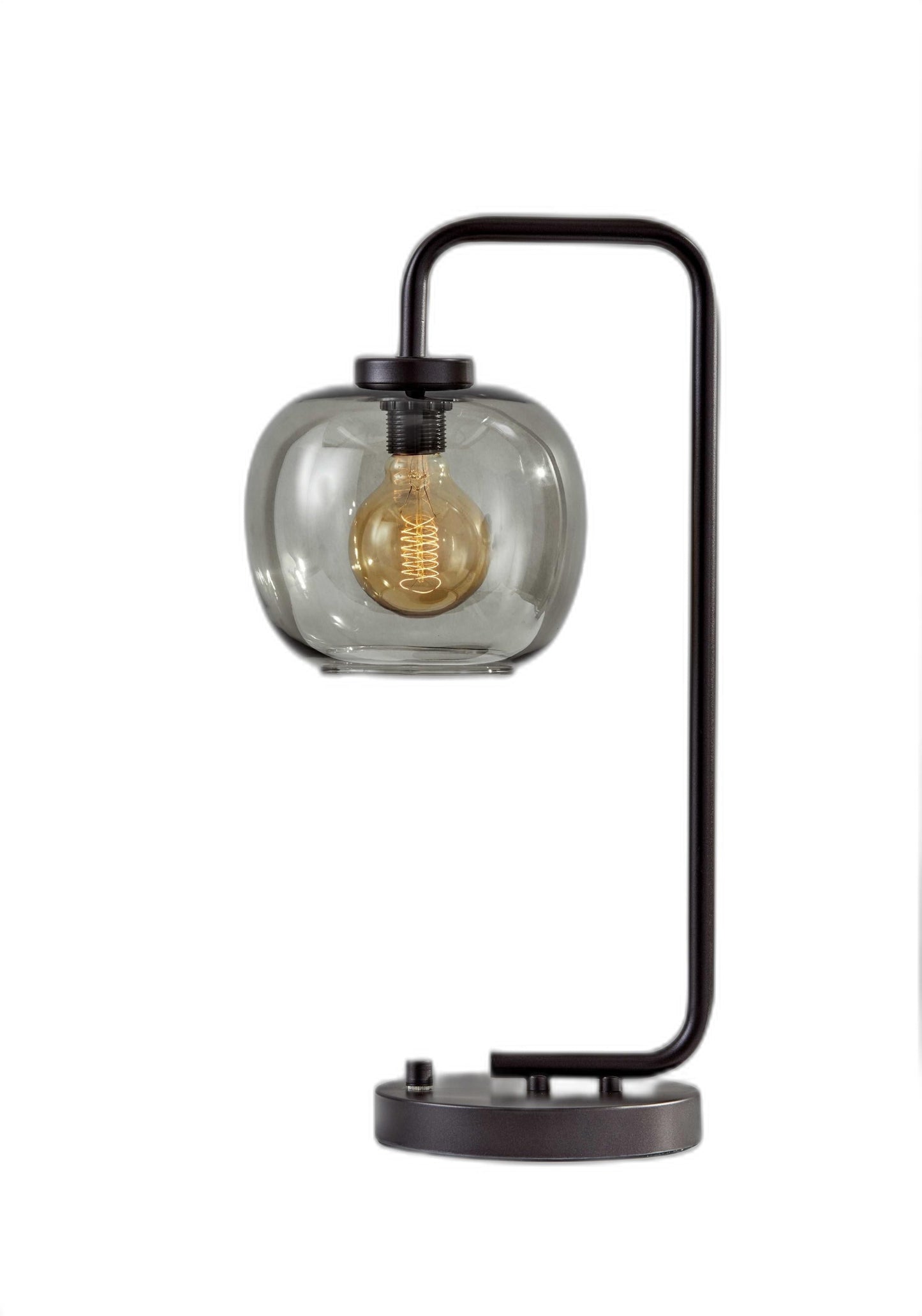 HomeRoots Table Lamp With Vintage Edison Bulb and Smoked Glass Globe Shade in Matte Black Finish