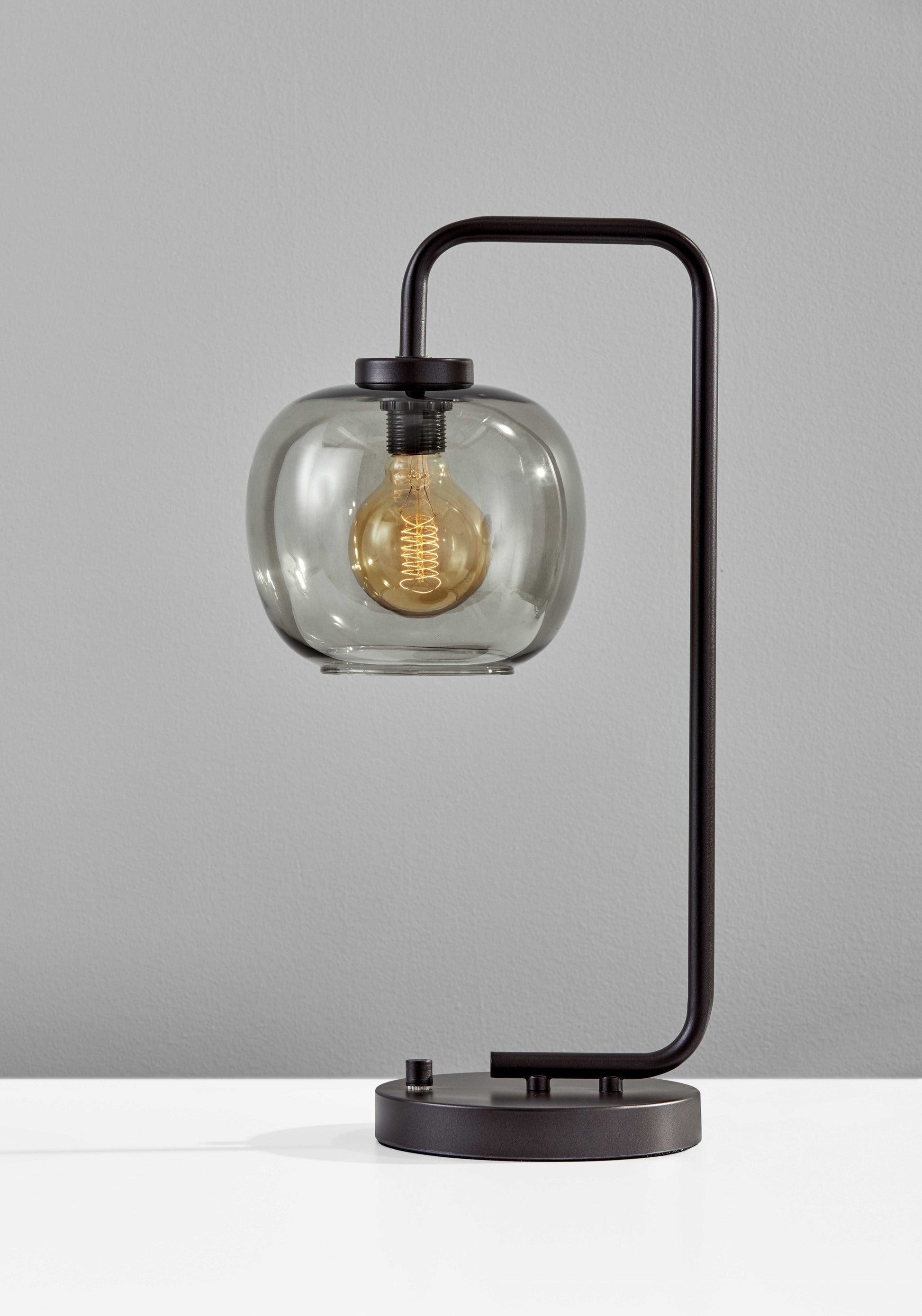 HomeRoots Table Lamp With Vintage Edison Bulb and Smoked Glass Globe Shade in Matte Black Finish