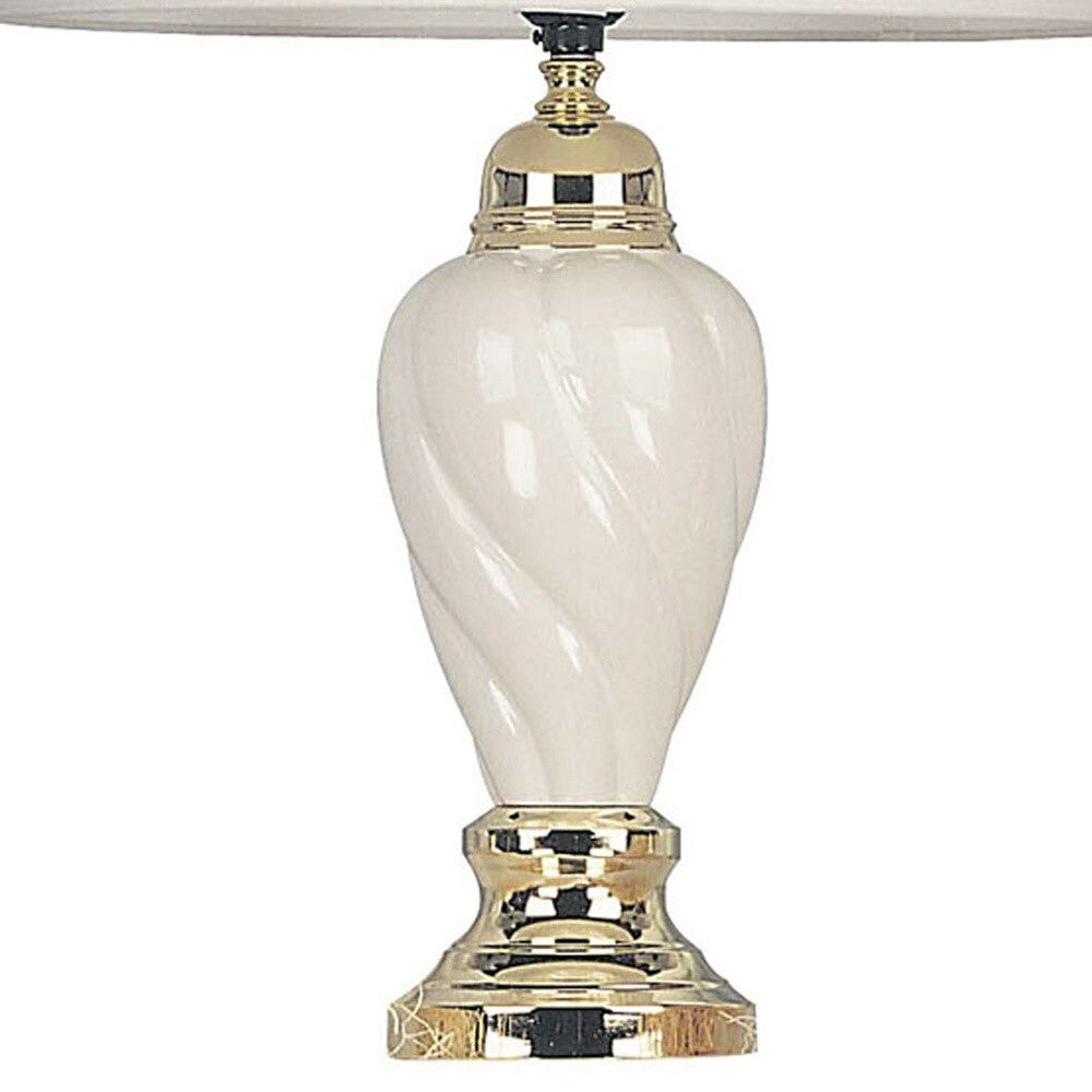 HomeRoots Table Lamp With White Shade in Gold and Ivory Finish