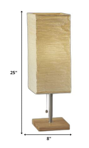HomeRoots Table Lamp With Wildside Paper Shade in Natural Rubber Wood Finish