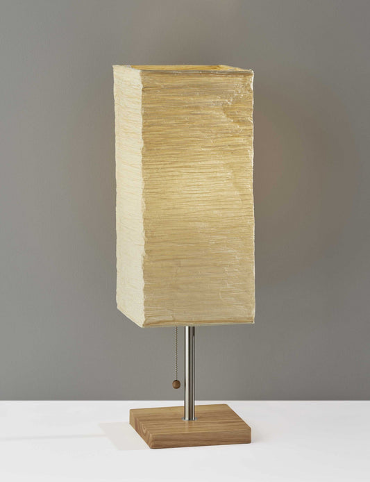 HomeRoots Table Lamp With Wildside Paper Shade in Natural Rubber Wood Finish
