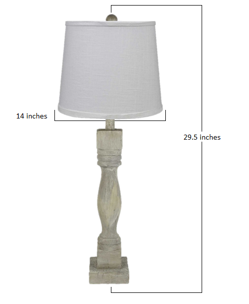 HomeRoots Table Lamp in Distressed Washed Wood Finish With Crisp White Shade
