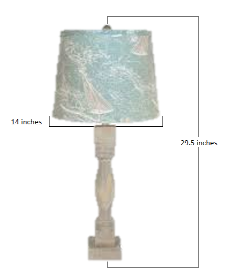 HomeRoots Table Lamp in Distressed Washed Wood Finish With Sail Away Printed Shade