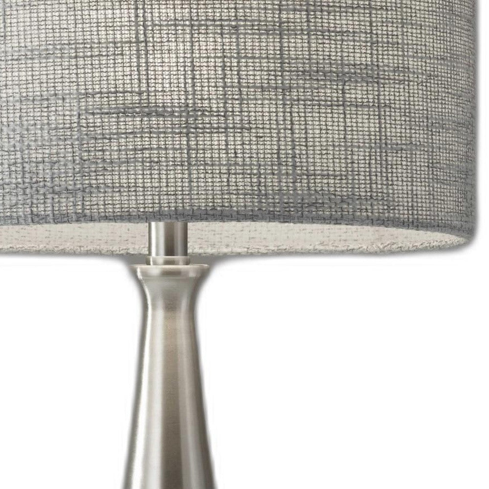 HomeRoots Tapered Basectable Lamp With Brushed Steel Metal Finish