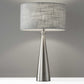 HomeRoots Tapered Basectable Lamp With Brushed Steel Metal Finish