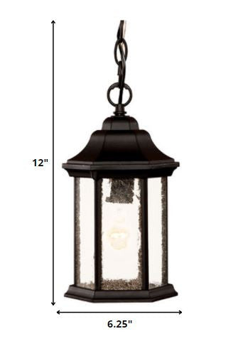 HomeRoots Textured Glass Lantern Hanging Light in Antique Black Finish
