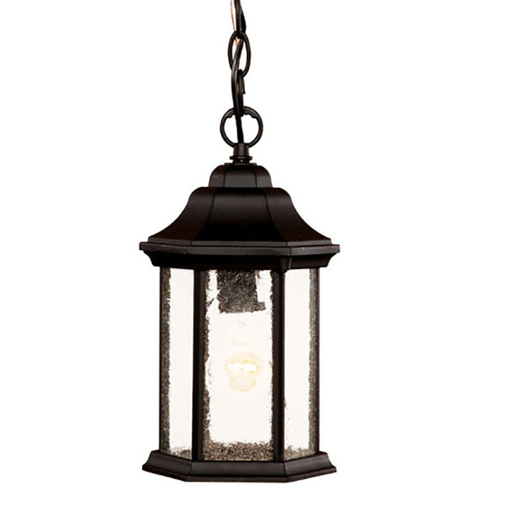 HomeRoots Textured Glass Lantern Hanging Light in Antique Black Finish