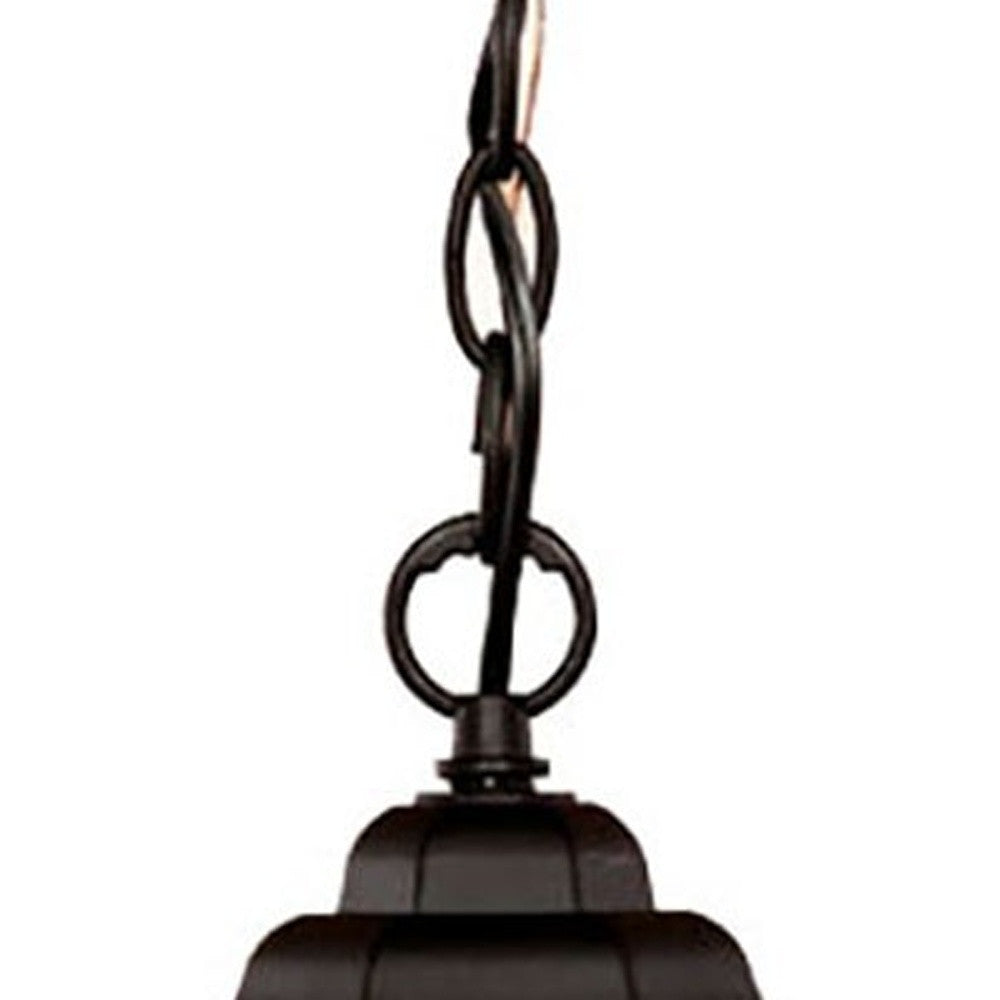HomeRoots Textured Glass Lantern Hanging Light in Antique Black Finish