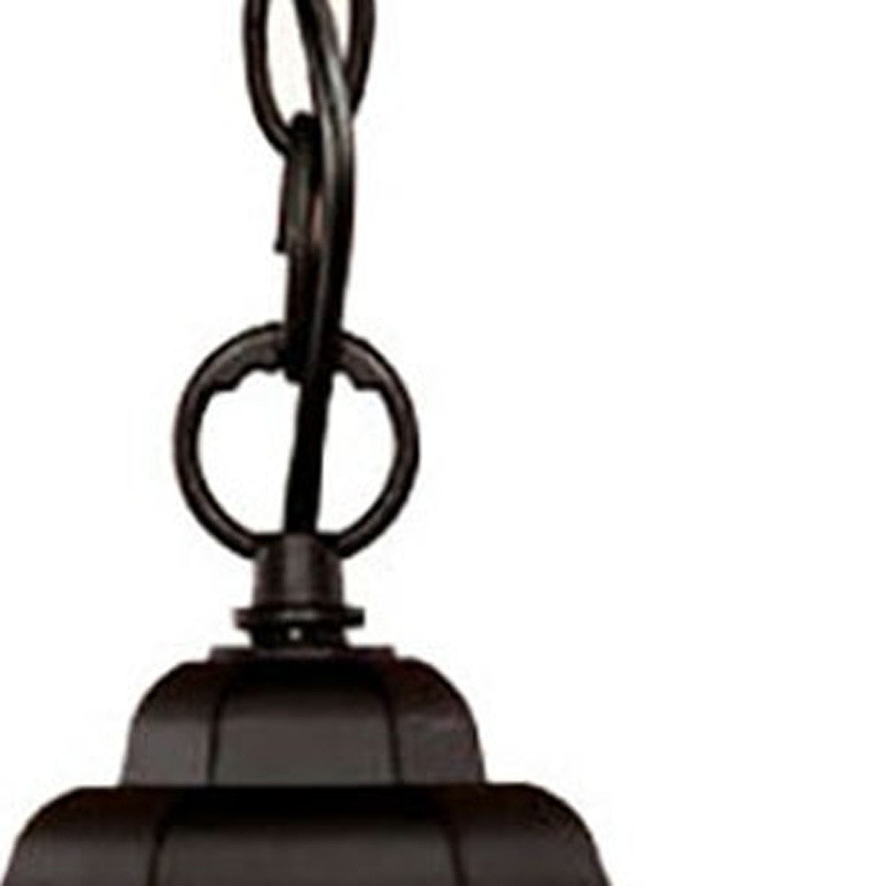 HomeRoots Textured Glass Lantern Hanging Light in Antique Black Finish