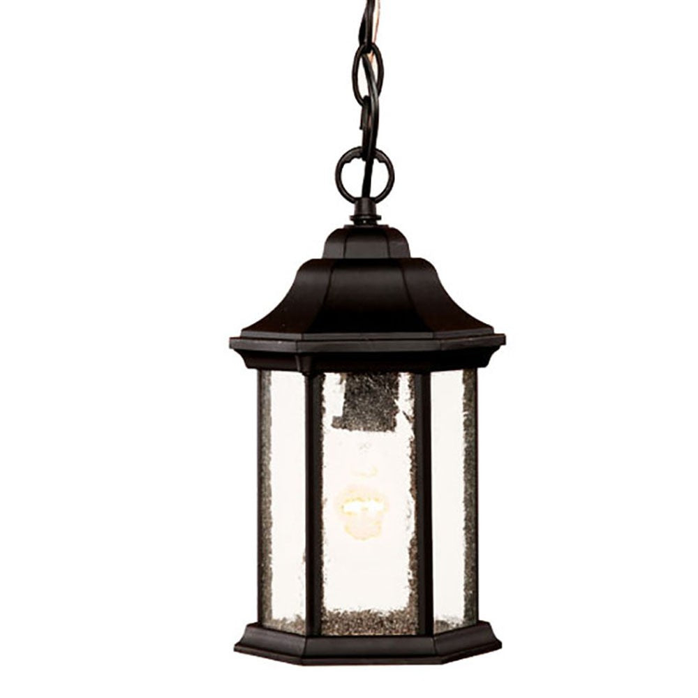 HomeRoots Textured Glass Lantern Hanging Light in Antique Black Finish