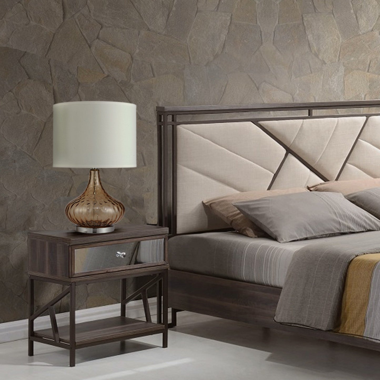 HomeRoots Textured Glass Table Lamp in Brown Finish