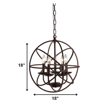 HomeRoots Theo 17" 5-Light Chandelier In Rust Finish