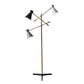 HomeRoots Three Arm Adjustable Floor Lamp in Brass Metal With Grey Black and White Shades
