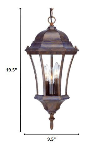 HomeRoots Three Light Carousel Lantern Hanging Light in Dark Brown Finish