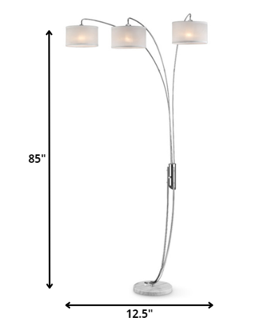 HomeRoots Three Light Curved Floor Lamp With Fabric Shades and Silver Finish
