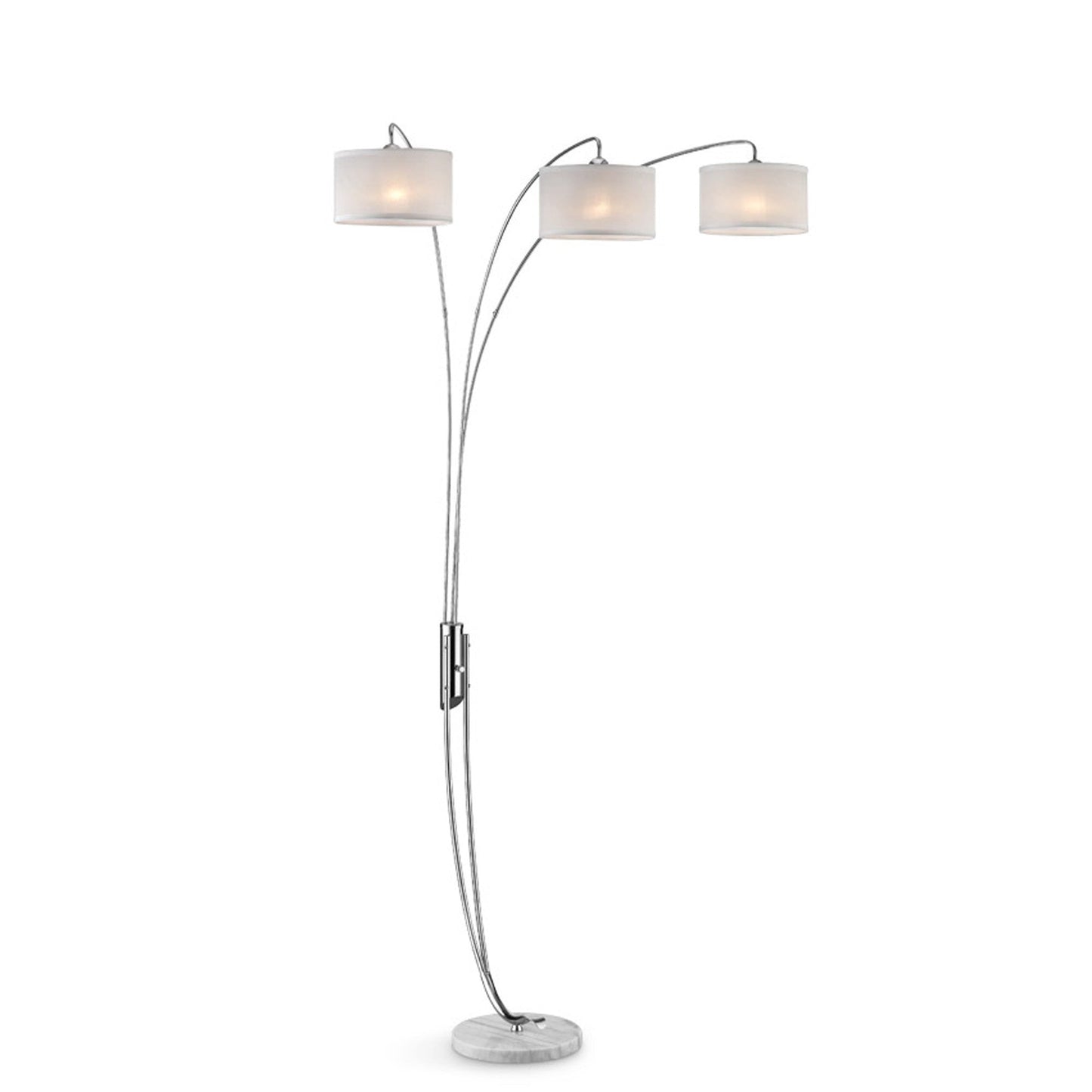 HomeRoots Three Light Curved Floor Lamp With Fabric Shades and Silver Finish