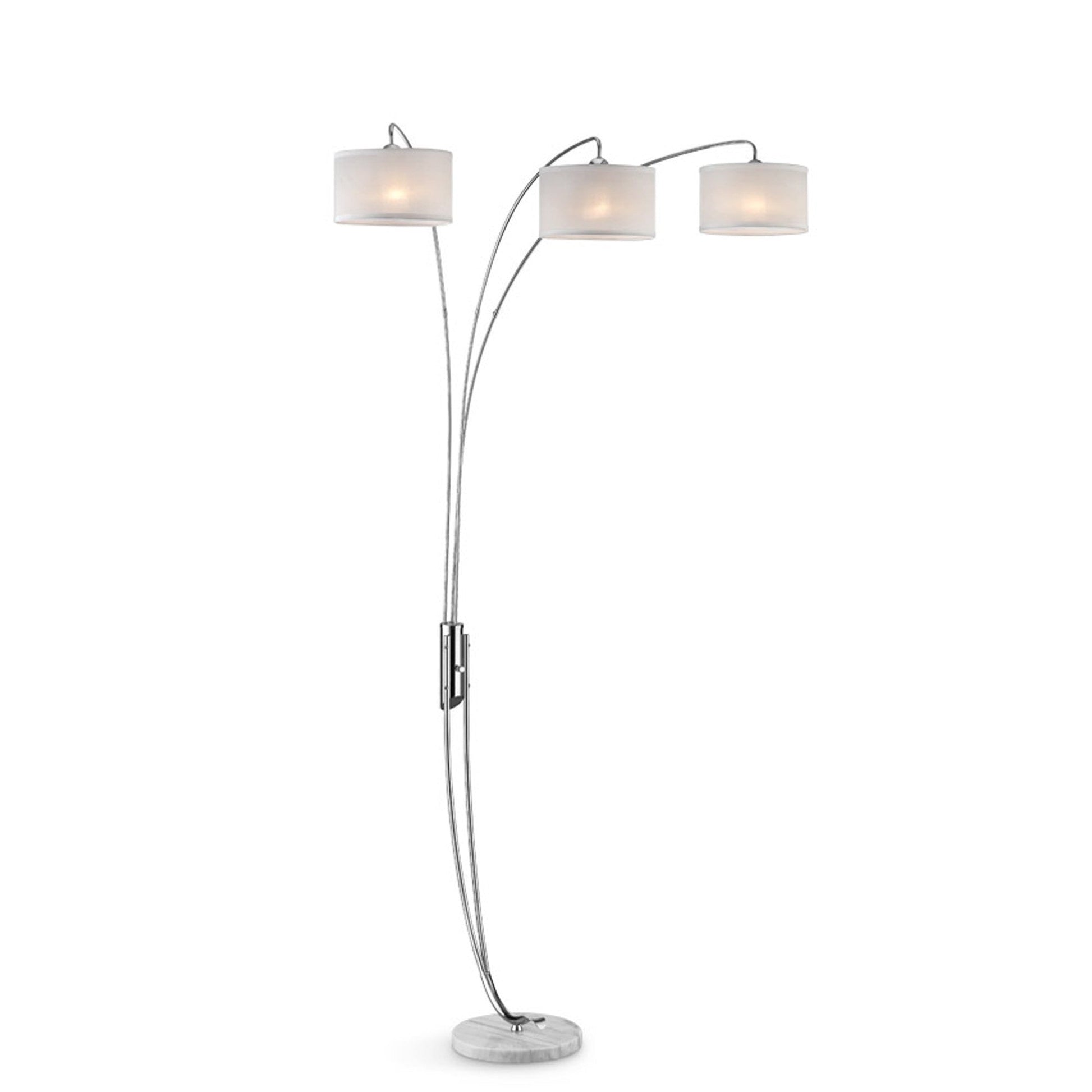 HomeRoots Three Light Curved Floor Lamp With Fabric Shades and Silver Finish
