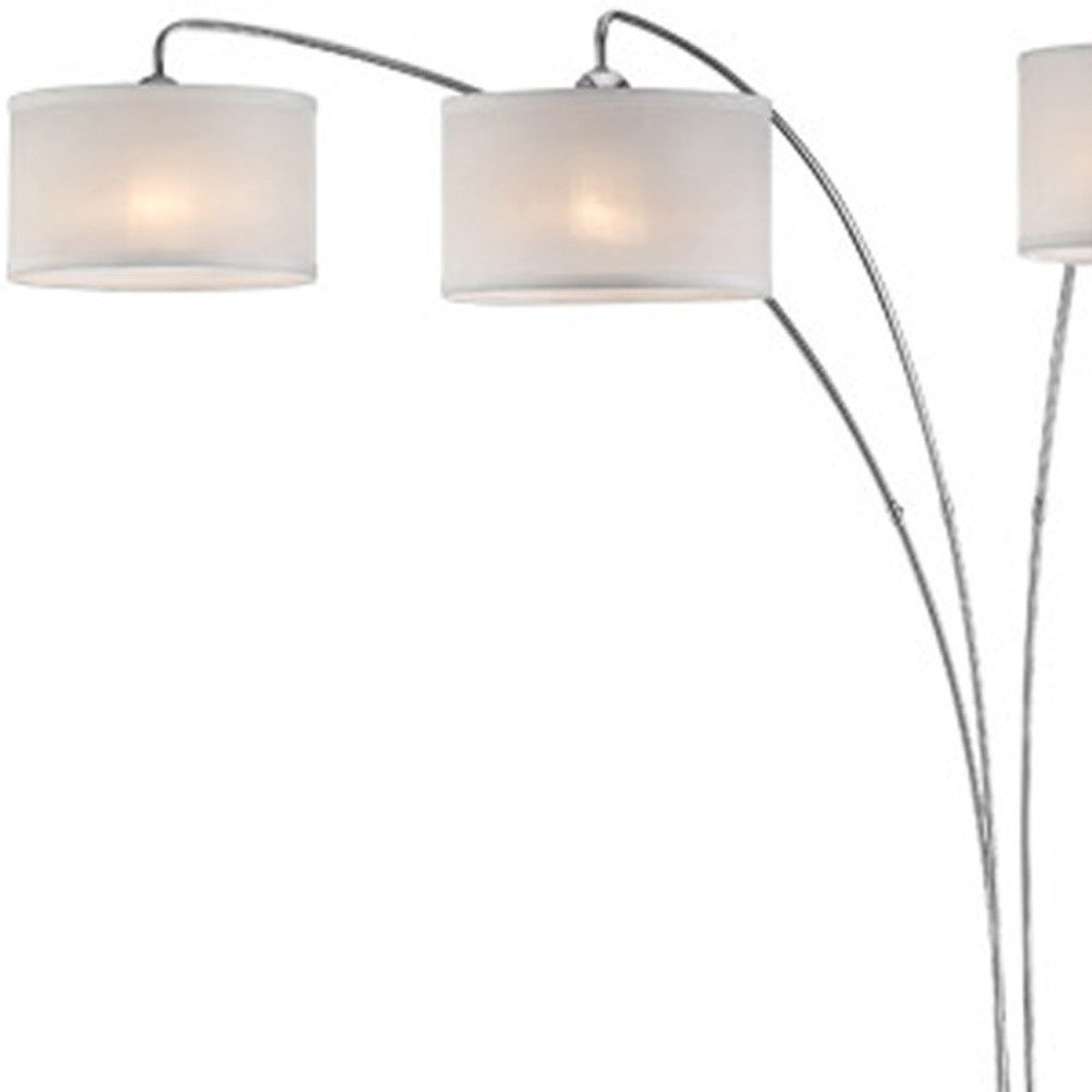 HomeRoots Three Light Curved Floor Lamp With Fabric Shades and Silver Finish