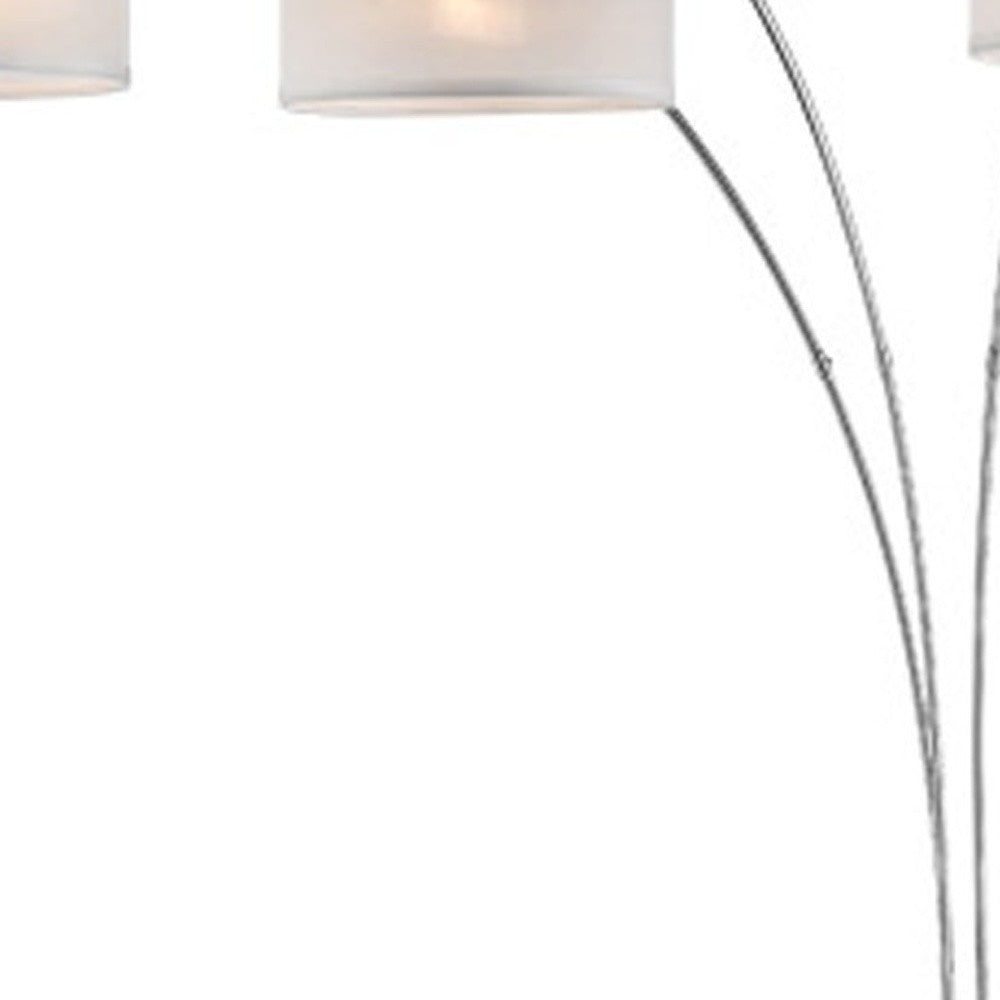 HomeRoots Three Light Curved Floor Lamp With Fabric Shades and Silver Finish