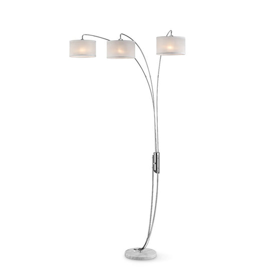 HomeRoots Three Light Curved Floor Lamp With Fabric Shades and Silver Finish