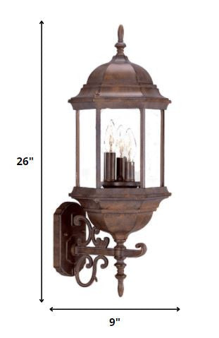 HomeRoots Three Light Domed Glass Lantern Wall Light in Brown Finish