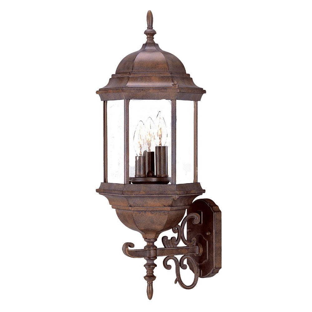 HomeRoots Three Light Domed Glass Lantern Wall Light in Brown Finish