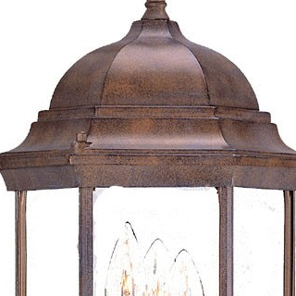 HomeRoots Three Light Domed Glass Lantern Wall Light in Brown Finish