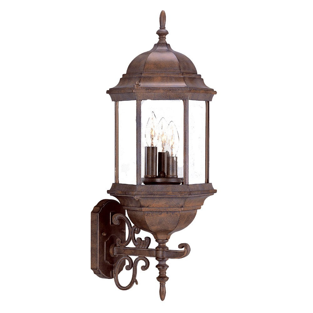 HomeRoots Three Light Domed Glass Lantern Wall Light in Brown Finish