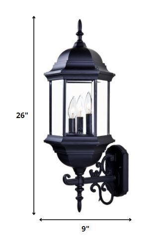 HomeRoots Three Light Domed Glass Lantern Wall Light in Matte Black Finish