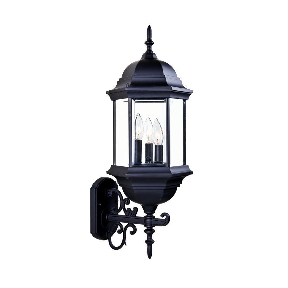 HomeRoots Three Light Domed Glass Lantern Wall Light in Matte Black Finish