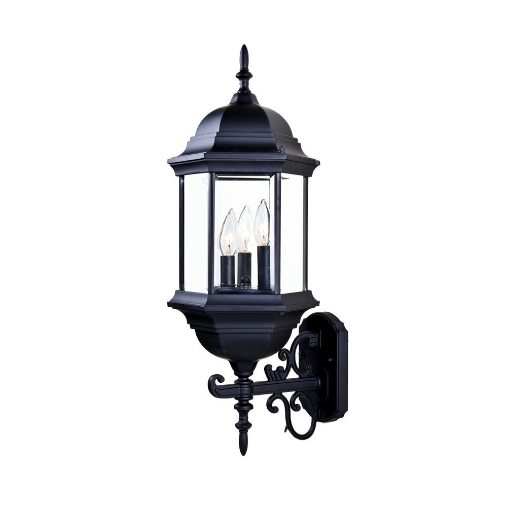 HomeRoots Three Light Domed Glass Lantern Wall Light in Matte Black Finish
