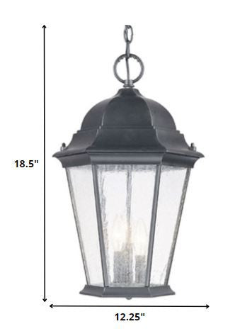 HomeRoots Three Light Domed Lantern Hanging Light in Matte Black Finish