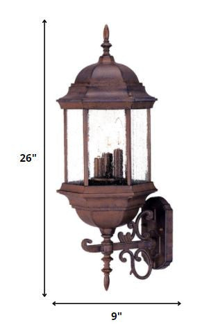 HomeRoots Three Light Domed Lantern Wall Light With Textured Glass in Brown Finish