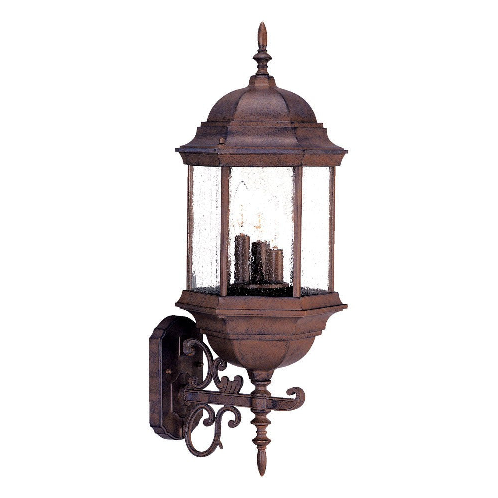 HomeRoots Three Light Domed Lantern Wall Light With Textured Glass in Brown Finish