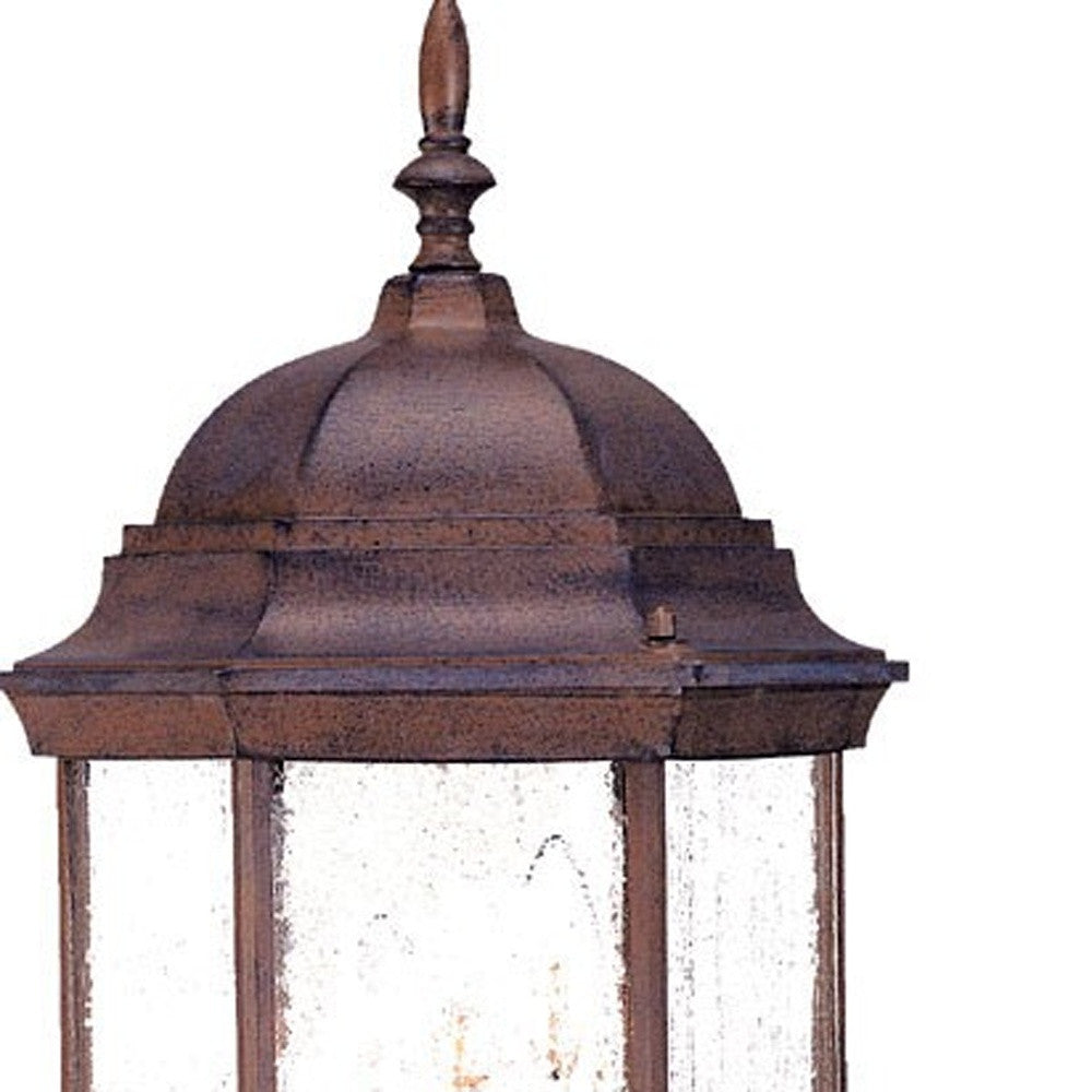 HomeRoots Three Light Domed Lantern Wall Light With Textured Glass in Brown Finish