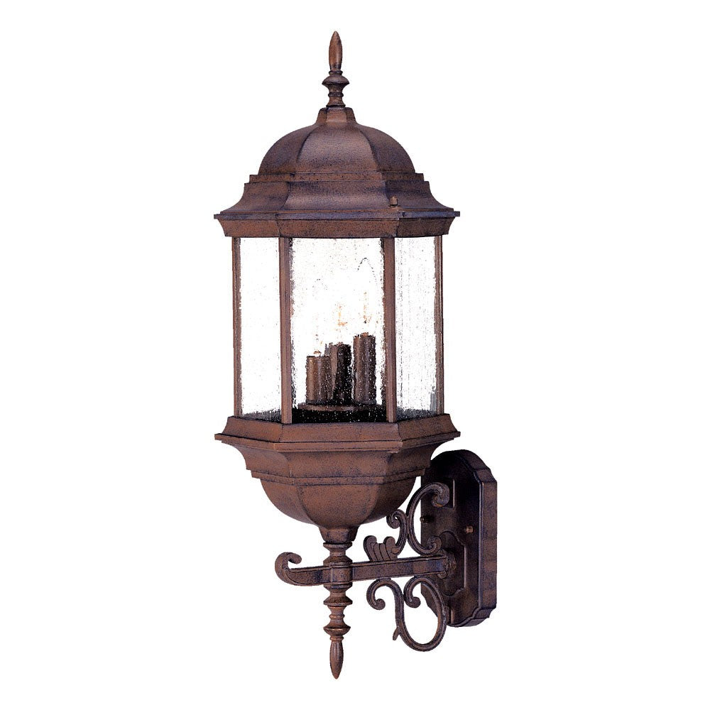 HomeRoots Three Light Domed Lantern Wall Light With Textured Glass in Brown Finish