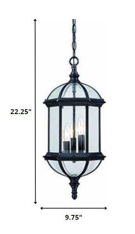 HomeRoots Three Light Eastern Lantern Hanging Light in Matte Black Finish