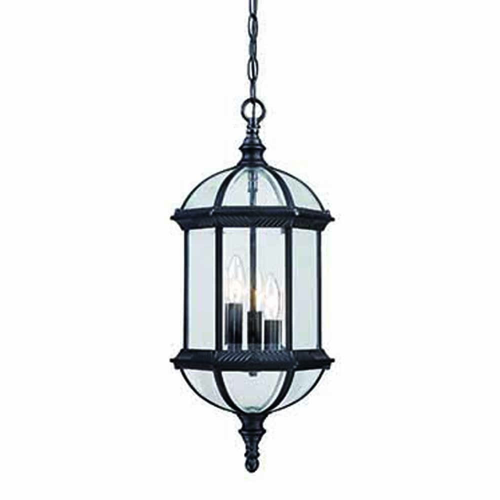 HomeRoots Three Light Eastern Lantern Hanging Light in Matte Black Finish