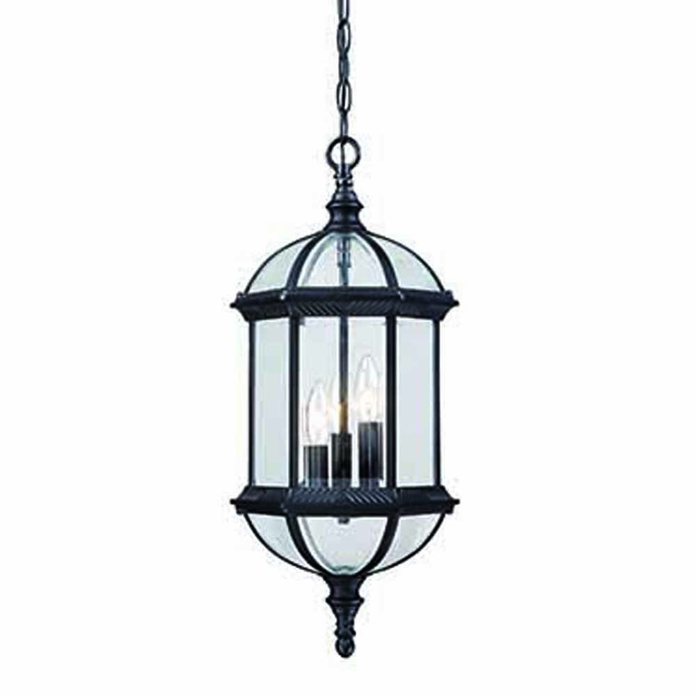 HomeRoots Three Light Eastern Lantern Hanging Light in Matte Black Finish