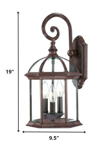 HomeRoots Three Light Eastern Lantern Wall Light With Dark Brown Finish