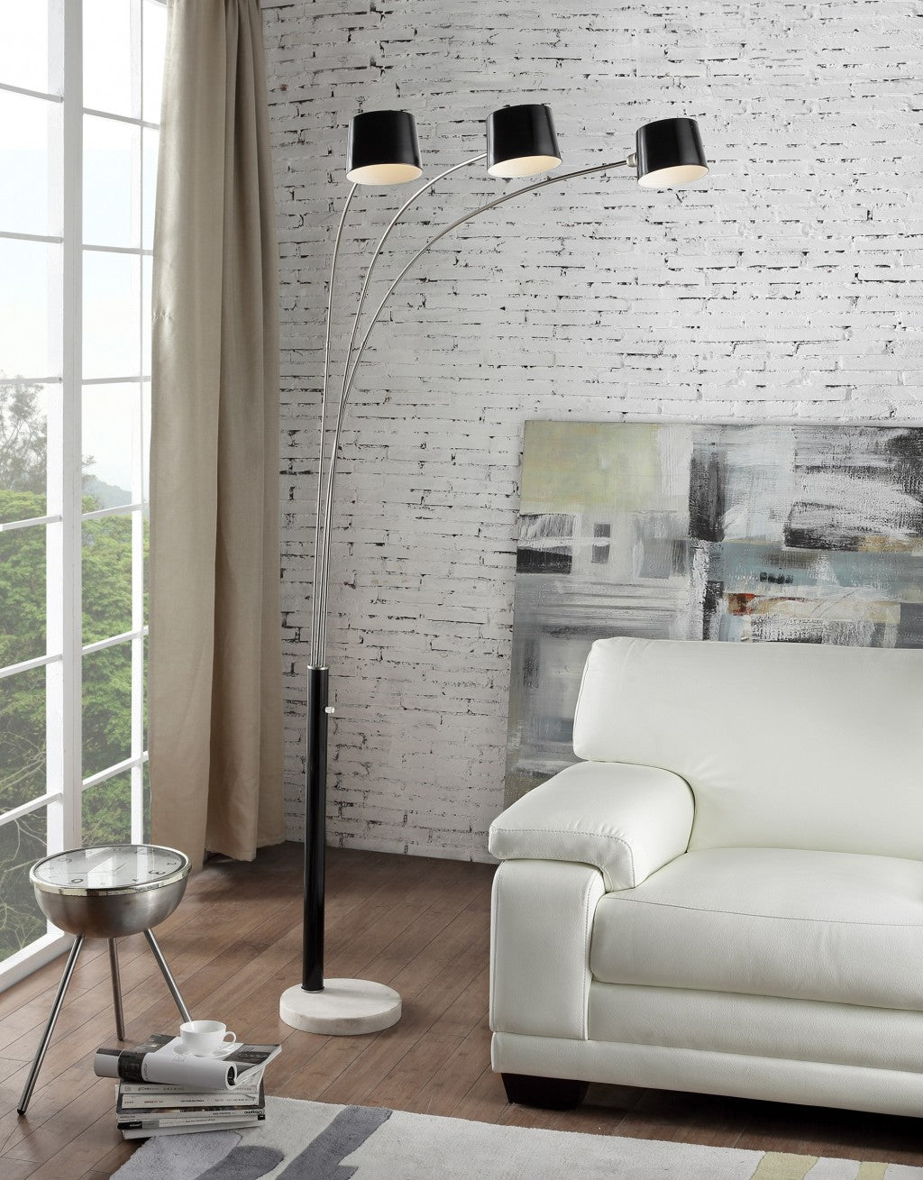 HomeRoots Three Light Floor Lamp in Black Metal Finish