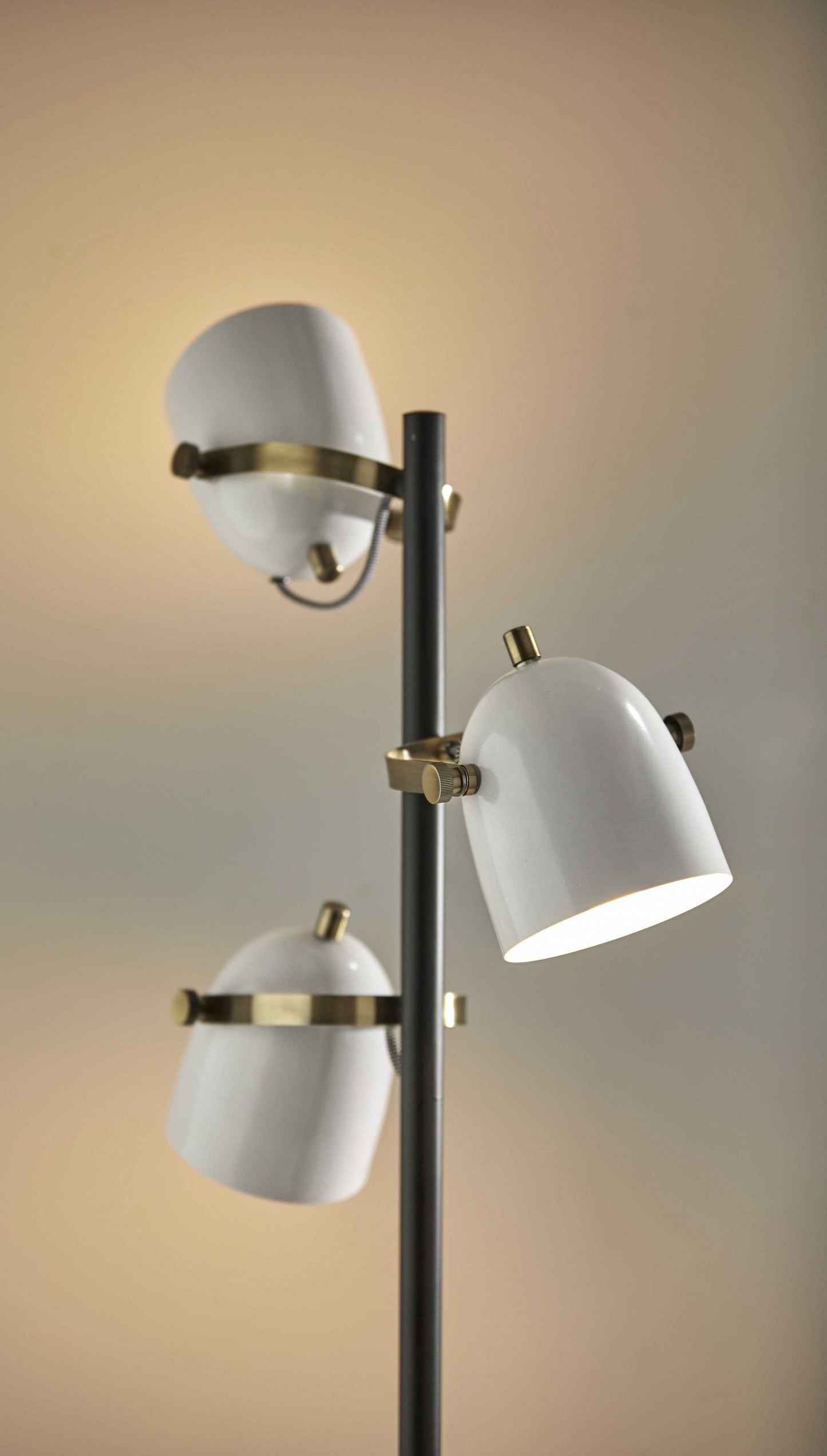 HomeRoots Three Light Floor Lamp with Adjustable White Metal Shades