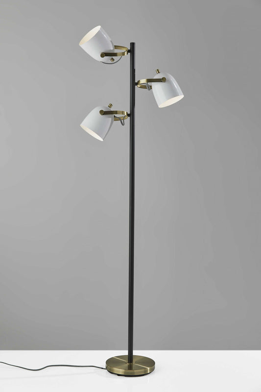 HomeRoots Three Light Floor Lamp with Adjustable White Metal Shades