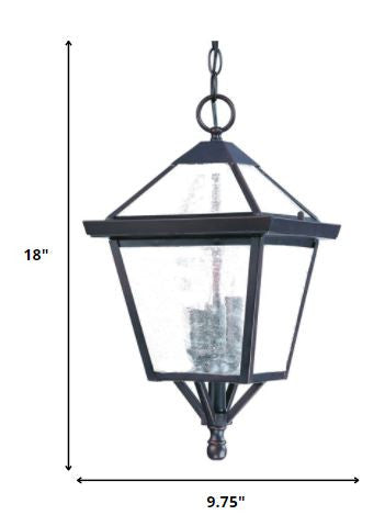 HomeRoots Three Light Glass Hanging Lantern Light With Bronze Finish