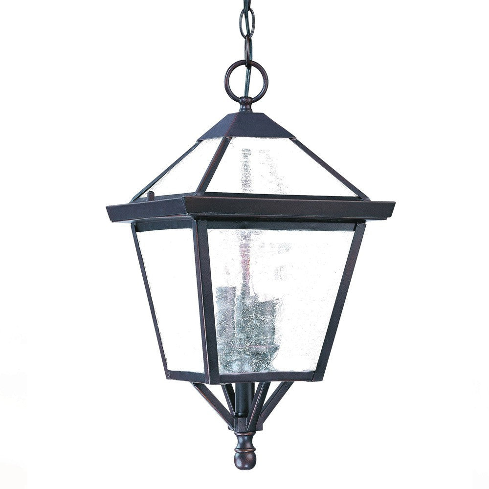 HomeRoots Three Light Glass Hanging Lantern Light With Bronze Finish