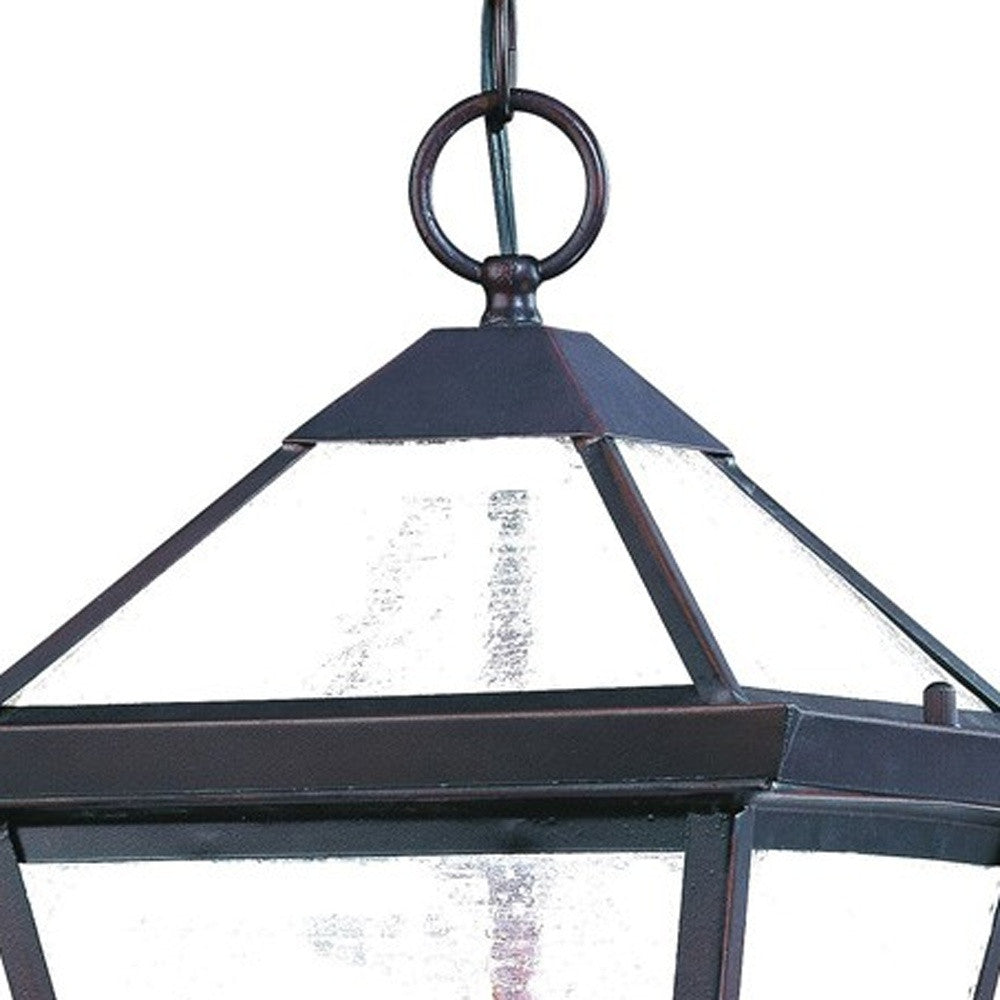 HomeRoots Three Light Glass Hanging Lantern Light With Bronze Finish
