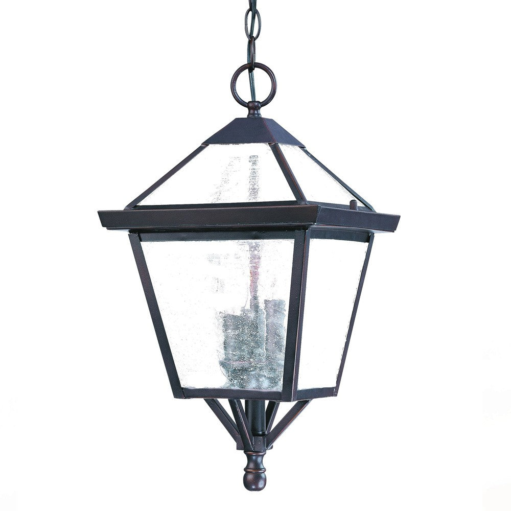 HomeRoots Three Light Glass Hanging Lantern Light With Bronze Finish