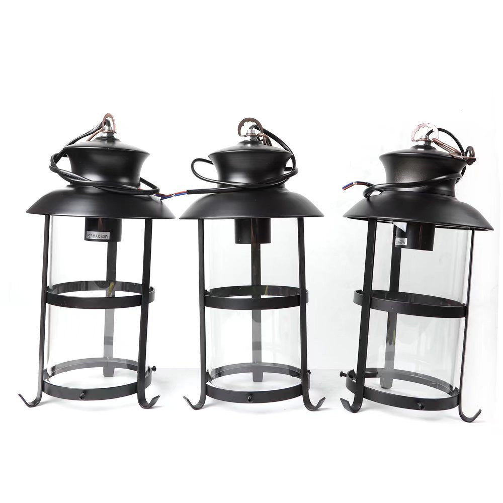 HomeRoots Three Light Hanging Lantern Chandelier With Rustic Wood and Metal Finish