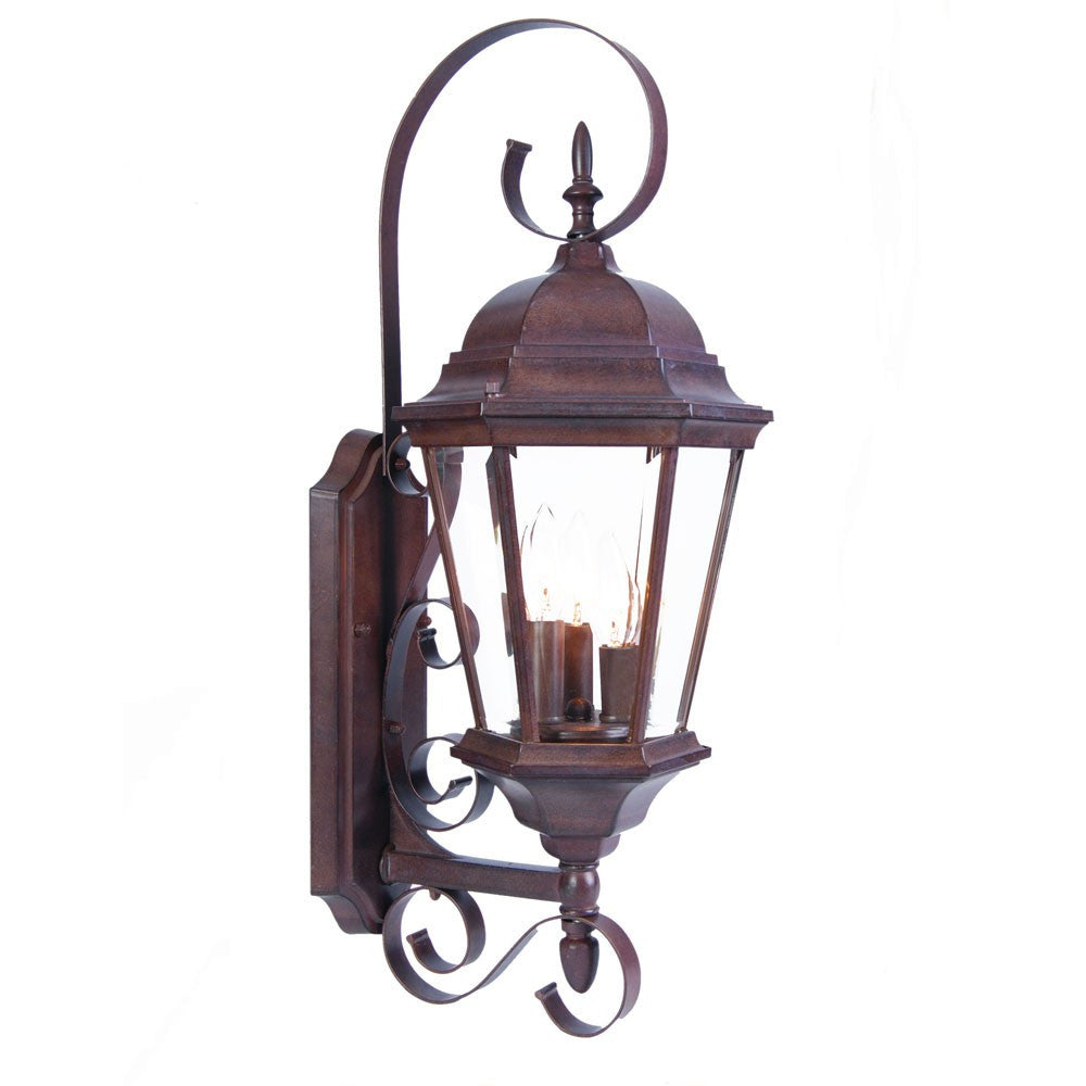 HomeRoots Three Light Lantern Wall Light With Swing Arm in Dark Brown Finish