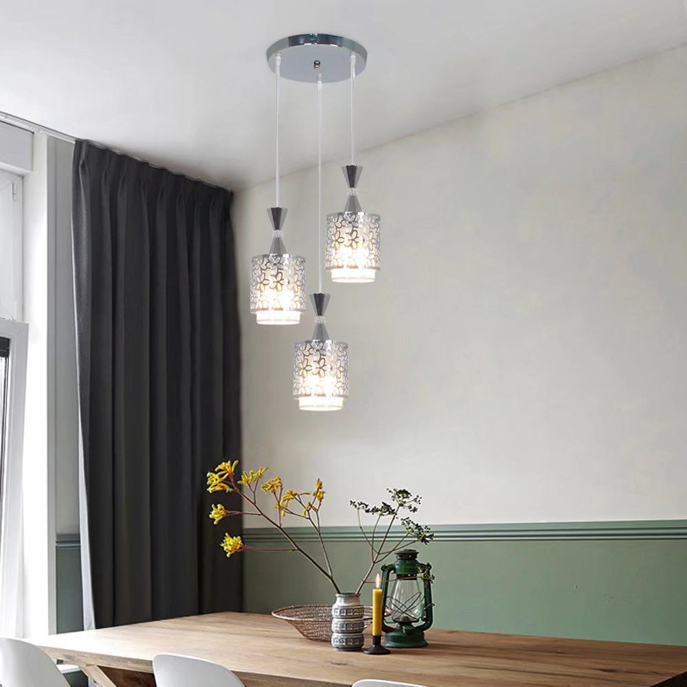 HomeRoots Three Light Pendant Chandelier With Petal Detailing in Silver Finish
